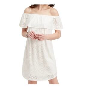 Prairiecore Eyelet Off The Shoulder Dress Cottagecore Peasant Large Cream White